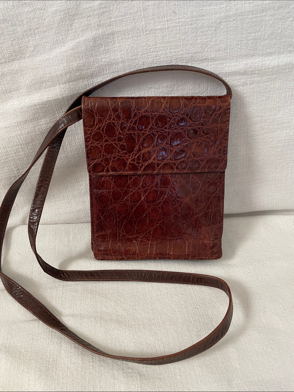 Tusk Brown Croc-Embossed Leather Crossbody Bag